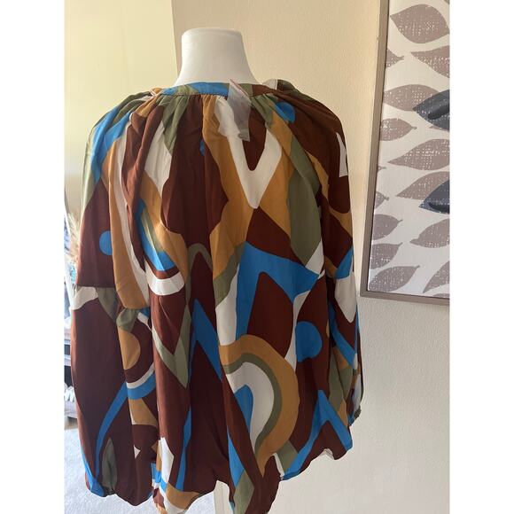 NWT August Sky Blouse Brown Blue Size Small - Picture 6 of 9